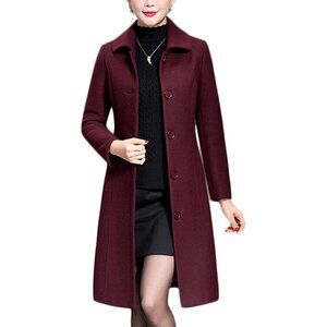 Women's Red Wool Trench Coat Winter Long Thick Overcoat Walker Coats